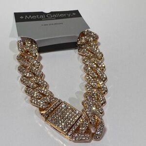 Metal Gallery Gold Tone Iced Out Cubic Zirconia Cable Chain Bracelet New